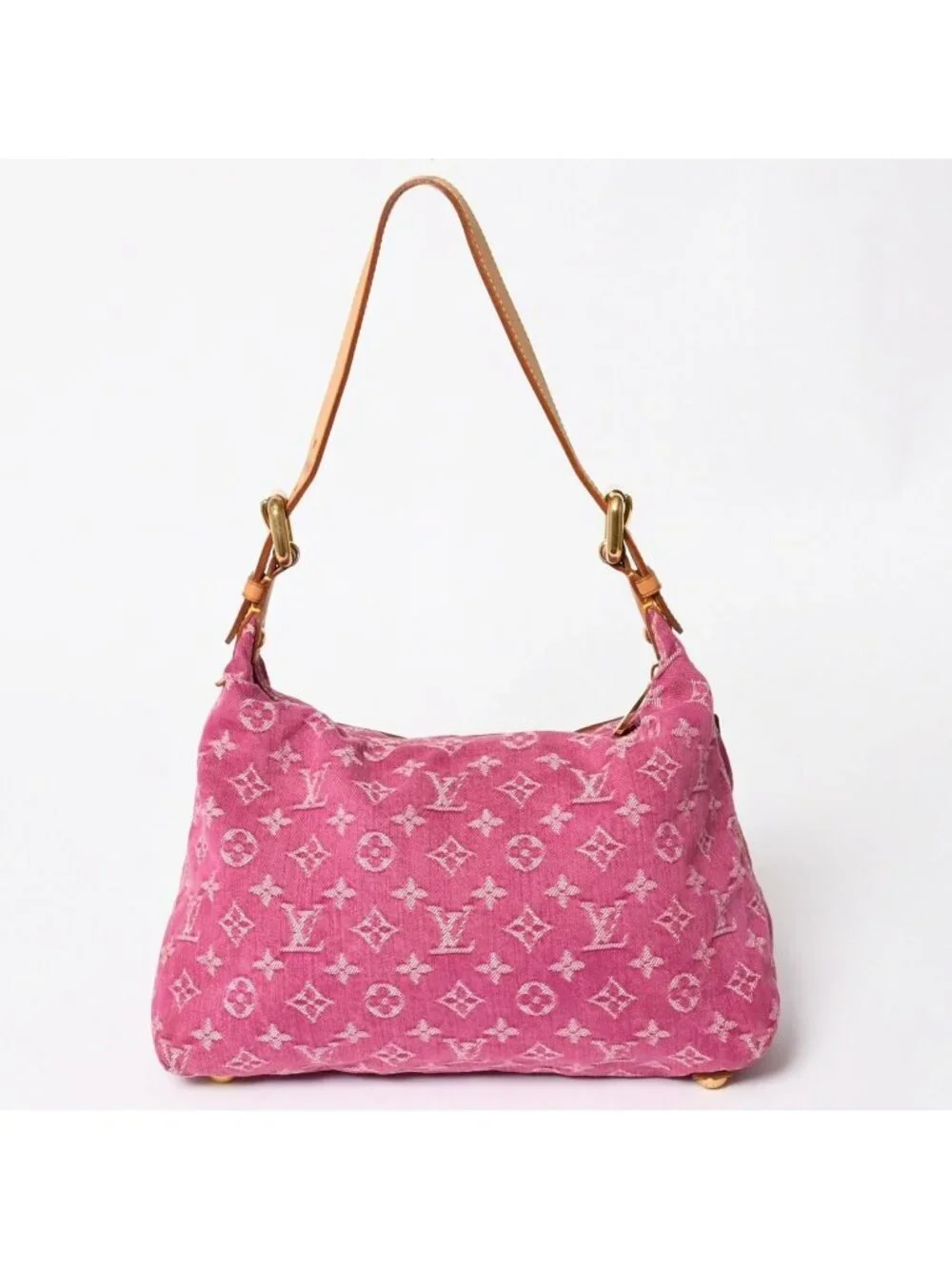 Louis Vuitton Baggy PM Shoulder Bag Monogram Denim Leather Pink Gold